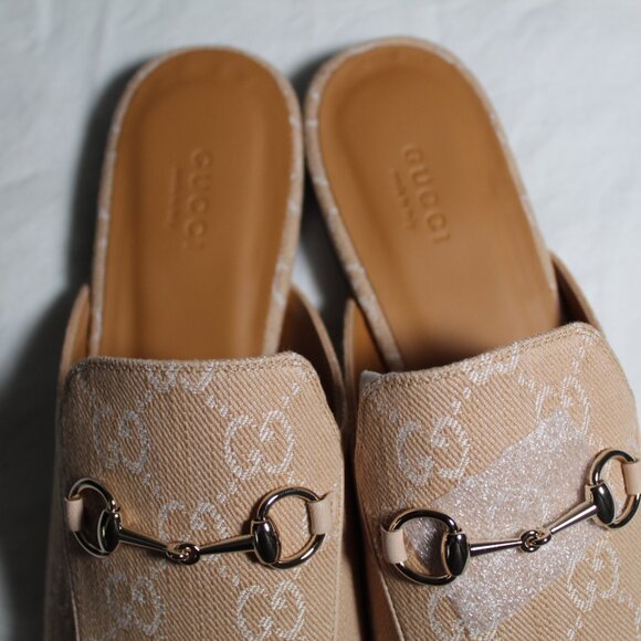 NWB Gucci GG Supreme Princetown Summer Denim Horsebit Flats Mules 40 782587 - Picture 4 of 5